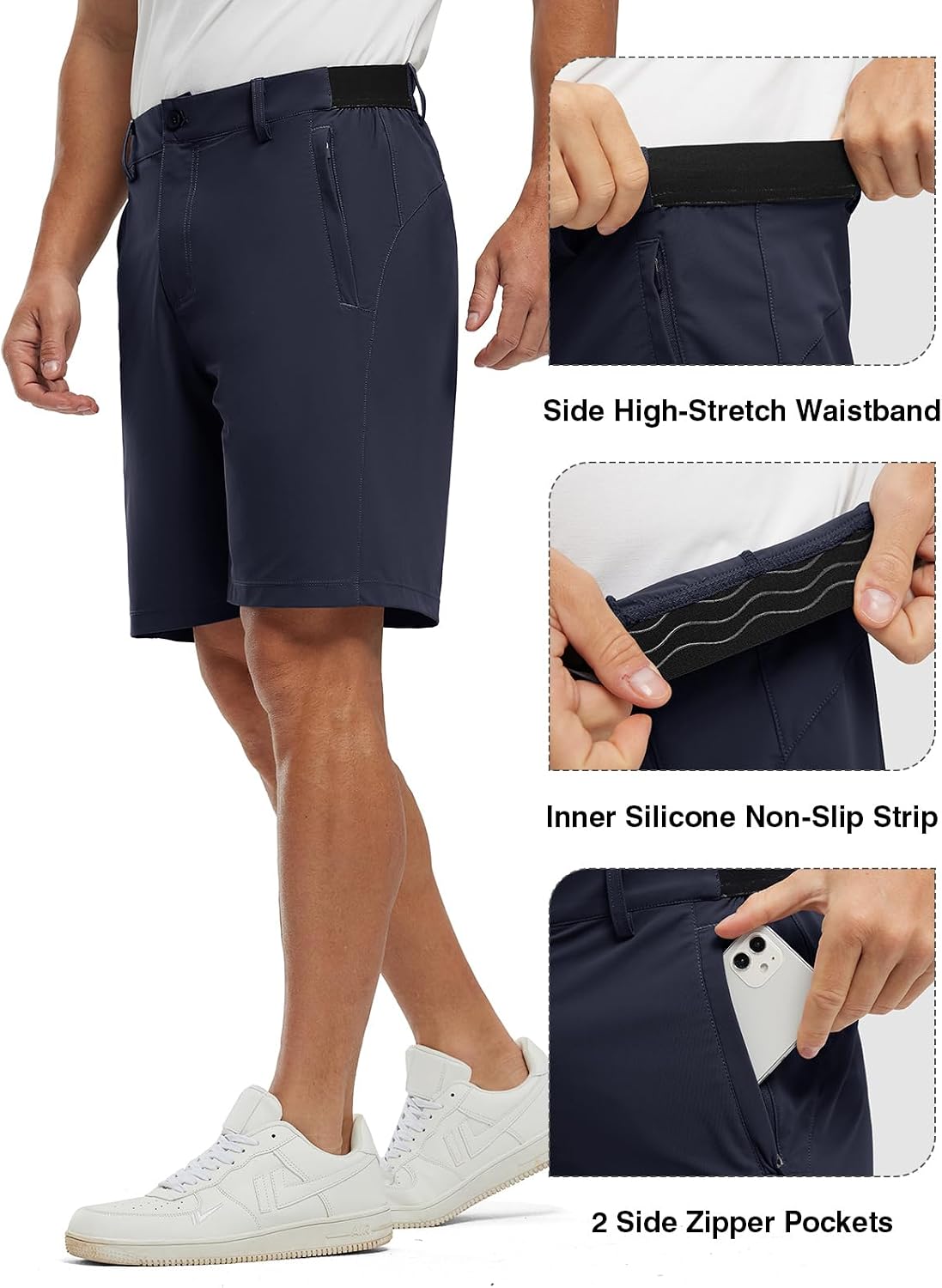 PANTALONES CORTOS DE GOLF TBMPOY PARA HOMBRE 9 PULGADAS AZUL MARINO - 4