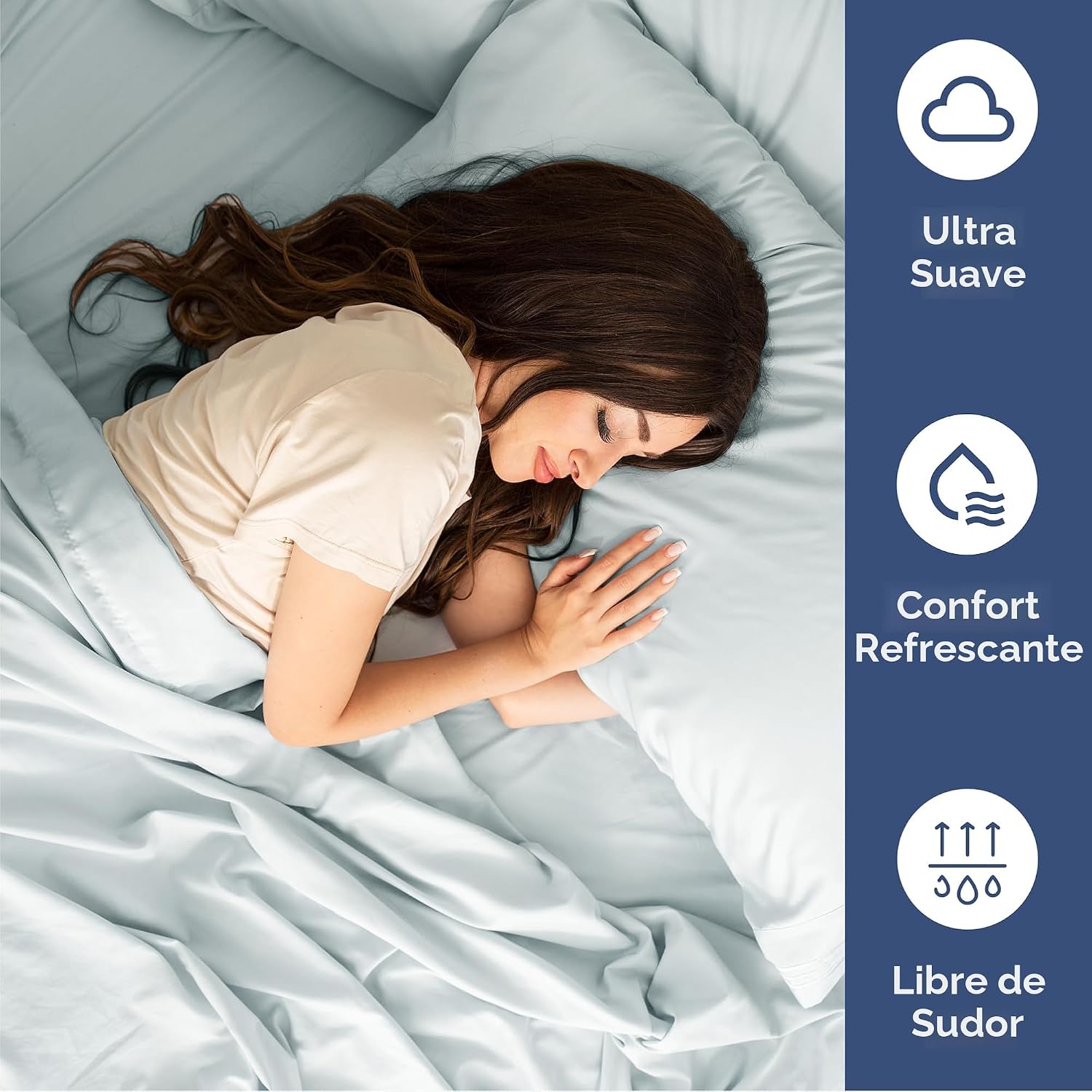 JUEGO DE SÁBANAS QUEEN SIZE CGK UNLIMITED 4 PIEZAS AZUL HIELO - 4