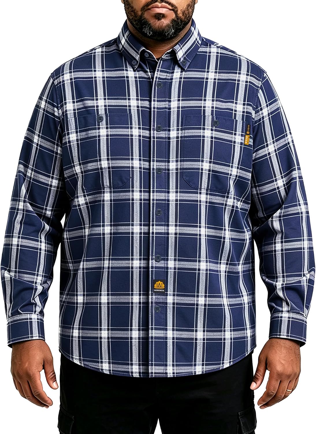 CAMISA DE TRABAJO WORKWEYA RESISTENTE A LA LLAMA 6.5OZ CUADROS AZUL MARINO CAT2 NFPA2112 - 1