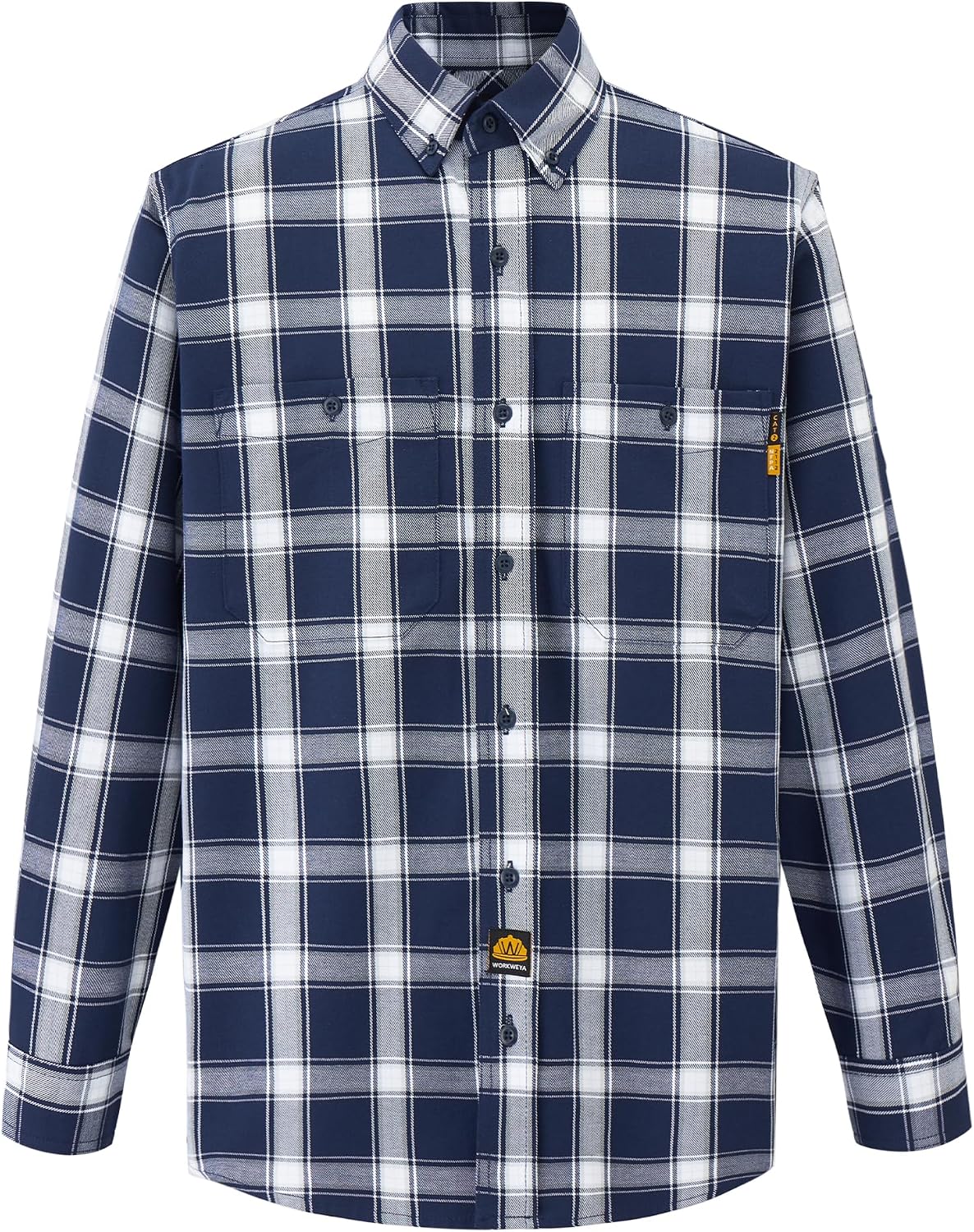CAMISA DE TRABAJO WORKWEYA RESISTENTE A LA LLAMA 6.5OZ CUADROS AZUL MARINO CAT2 NFPA2112 - 2
