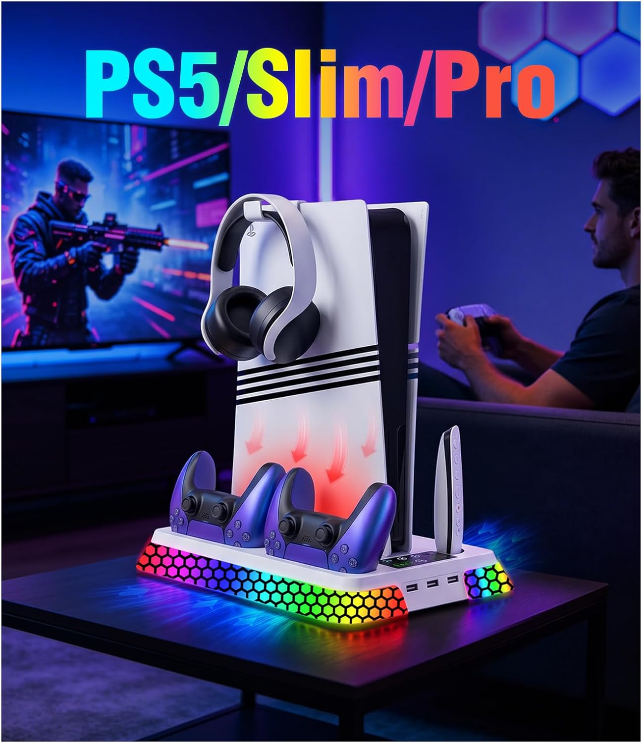 BASE DE ENFRIAMIENTO PARA PS5 UGAME SLIM PRO CON VENTILADOR AJUSTABLE Y CARGADOR VERTICAL - 1