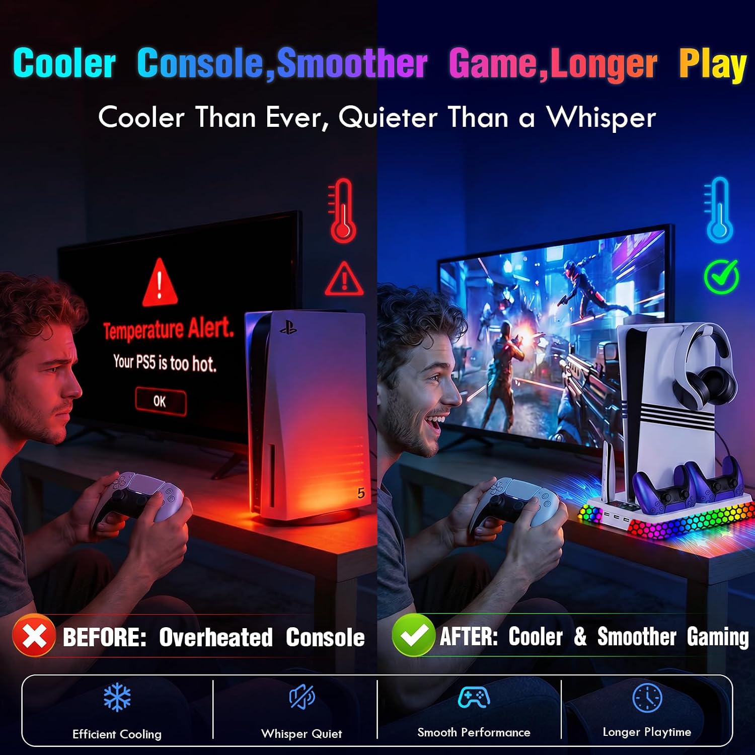 BASE DE ENFRIAMIENTO PARA PS5 UGAME SLIM PRO CON VENTILADOR AJUSTABLE Y CARGADOR VERTICAL - 2