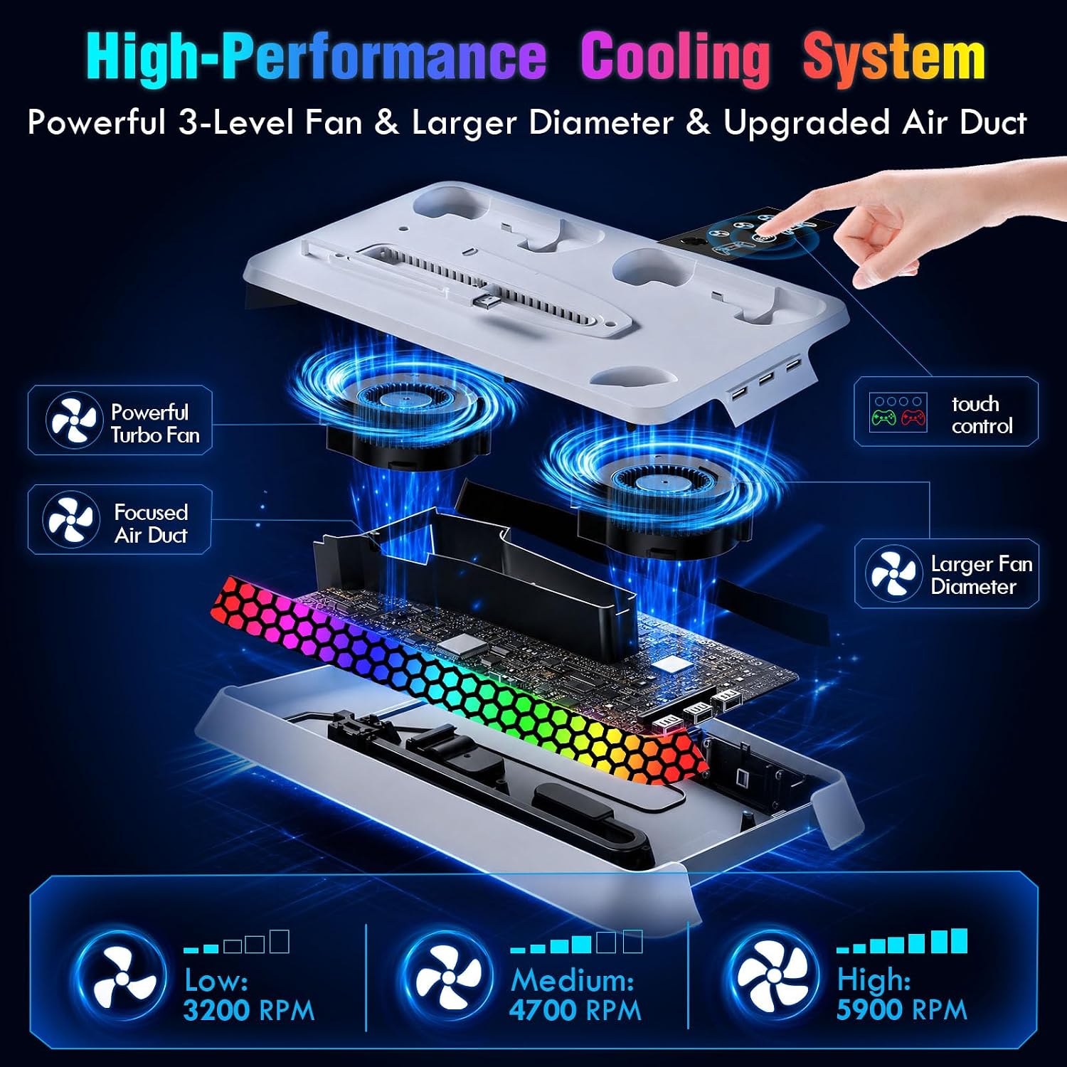 BASE DE ENFRIAMIENTO PARA PS5 UGAME SLIM PRO CON VENTILADOR AJUSTABLE Y CARGADOR VERTICAL - 3