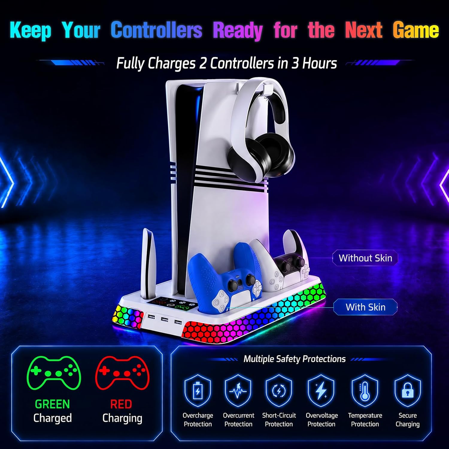 BASE DE ENFRIAMIENTO PARA PS5 UGAME SLIM PRO CON VENTILADOR AJUSTABLE Y CARGADOR VERTICAL - 4
