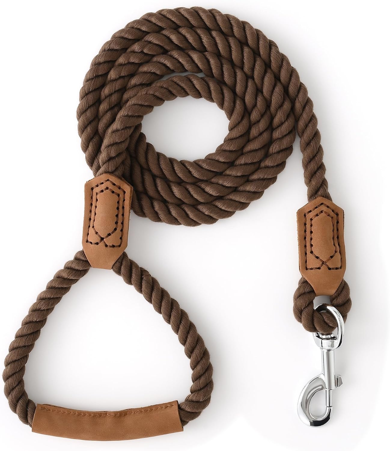 CORREA PARA PERRO MILE HIGH LIFE CUERDA DE ALGODÓN TRENZADA CON EXTREMOS Y MANGO DE CUERO COLOR CAMEL OSCURO - 1