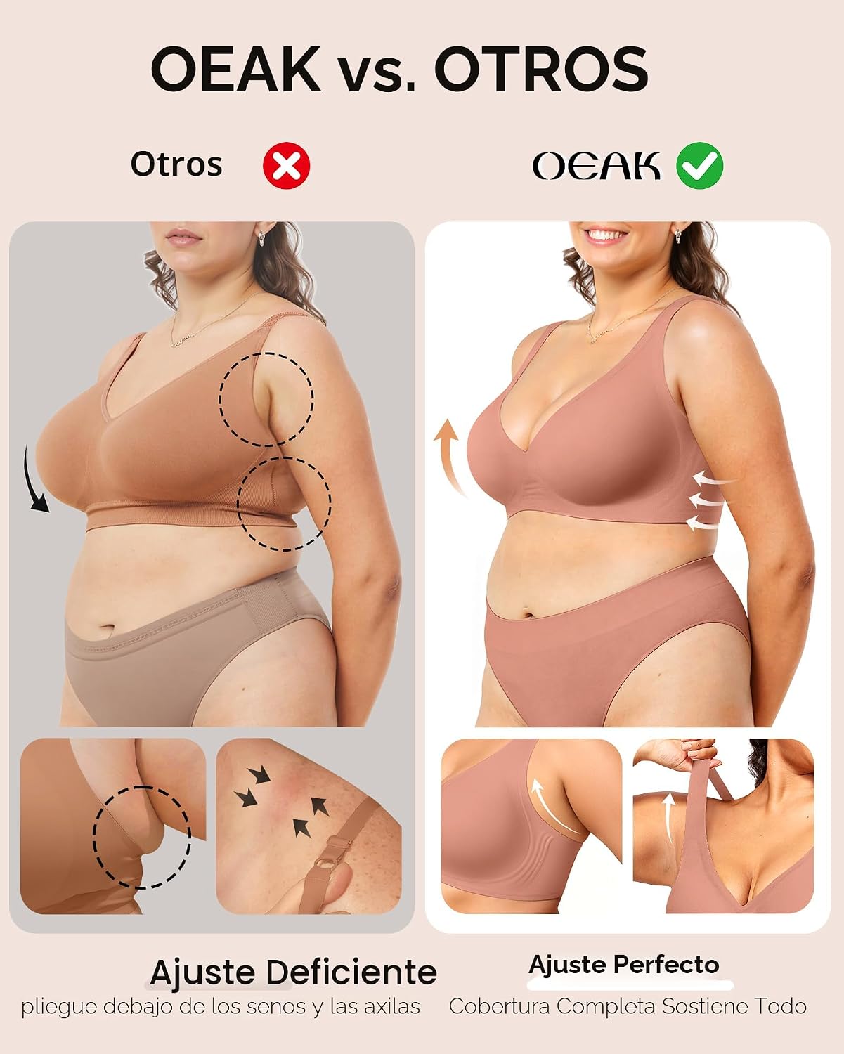 SOSTÉN MUJER OEAK AASHENV SIN VARILLAS ROSA POLVORIENTO - 5