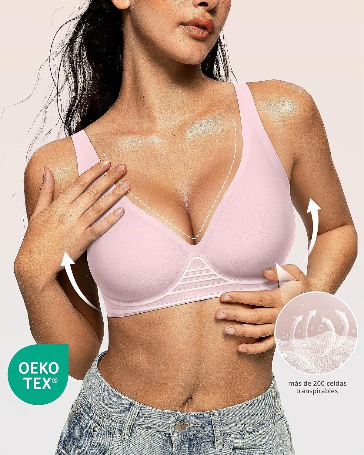 SOSTÉN PARA MUJER OEAK JELLY SIN VARILLAS PUSH UP COLOR ROSADO - 2