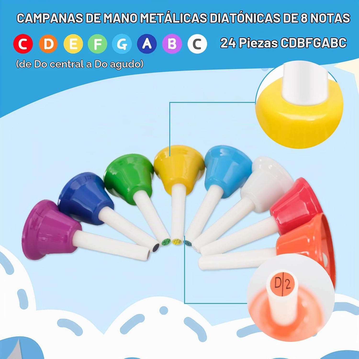 SET DE 24 CAMPANAS DE MANO METÁLICAS CONEHOY PARA NIÑOS MULTICOLOR - 3