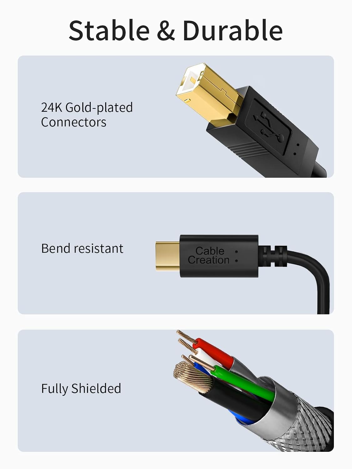 CABLE USB PARA IMPRESORA CABLECREATION USB B A USB C 2.0 2 METROS NEGRO 10 UNIDADES - 5