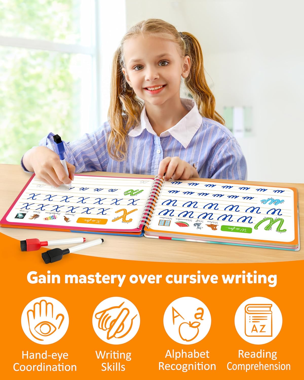 CUADERNO DE PRÁCTICA MÁGICA COOGAM PARA NIÑOS 3-12 AÑOS CON BORRADO EN SECO Y ESCRITURA CURSIVA - 4