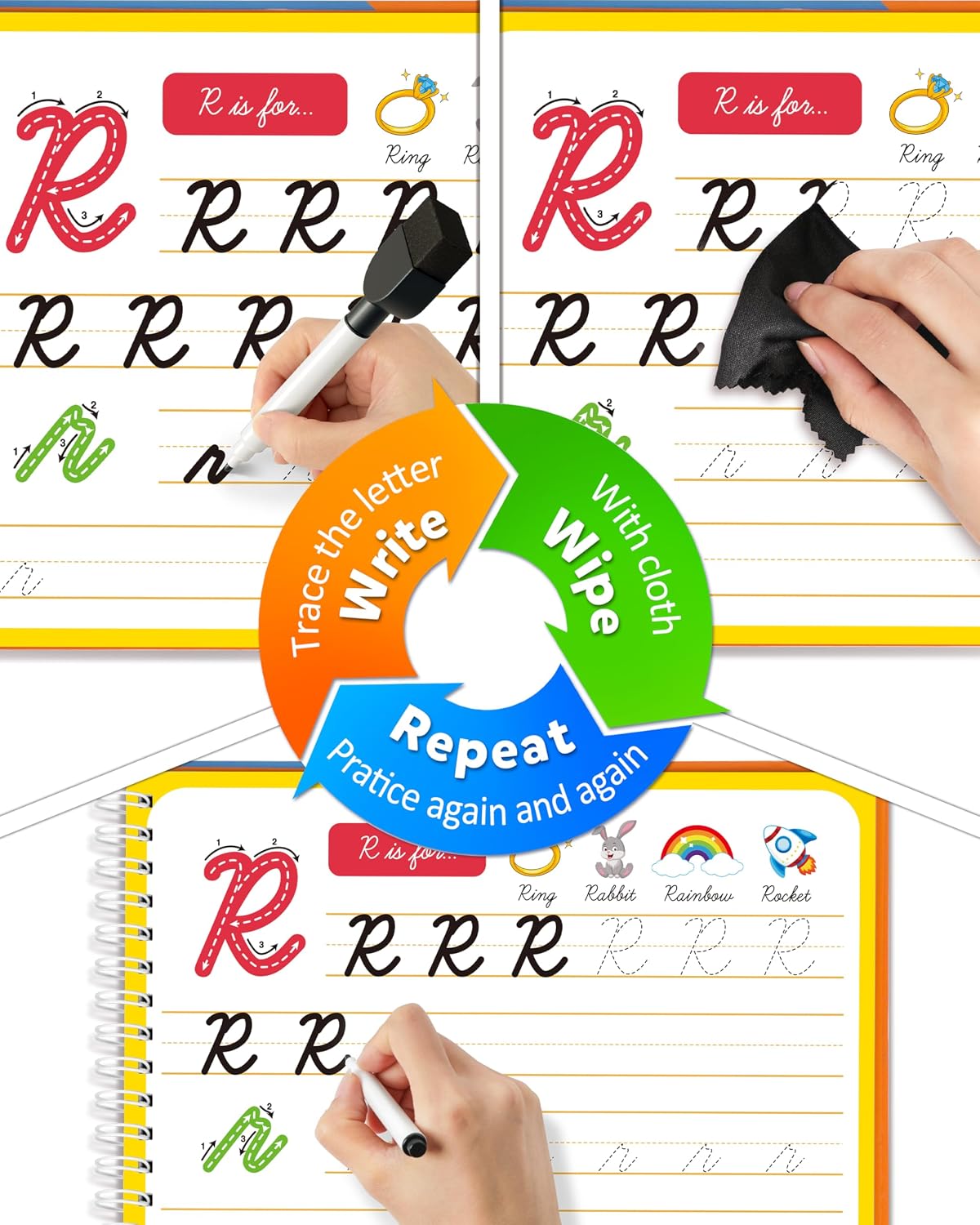 CUADERNO DE PRÁCTICA MÁGICA COOGAM PARA NIÑOS 3-12 AÑOS CON BORRADO EN SECO Y ESCRITURA CURSIVA - 5