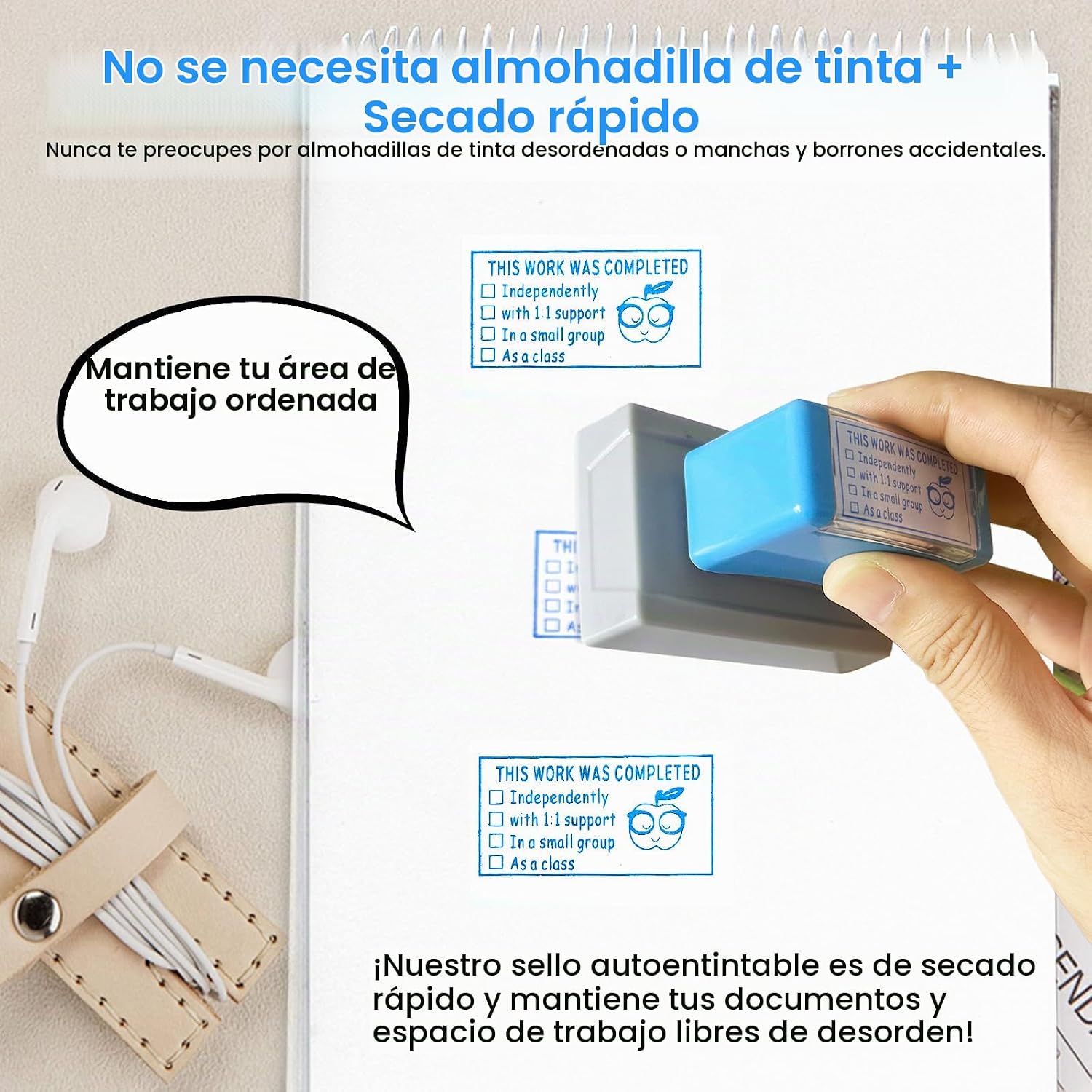 SET DE 6 SELLOS ESCOLARES AUTOTINTABLES CON DISEÑOS DE ANIMALES MOTIVACIONALES - 5