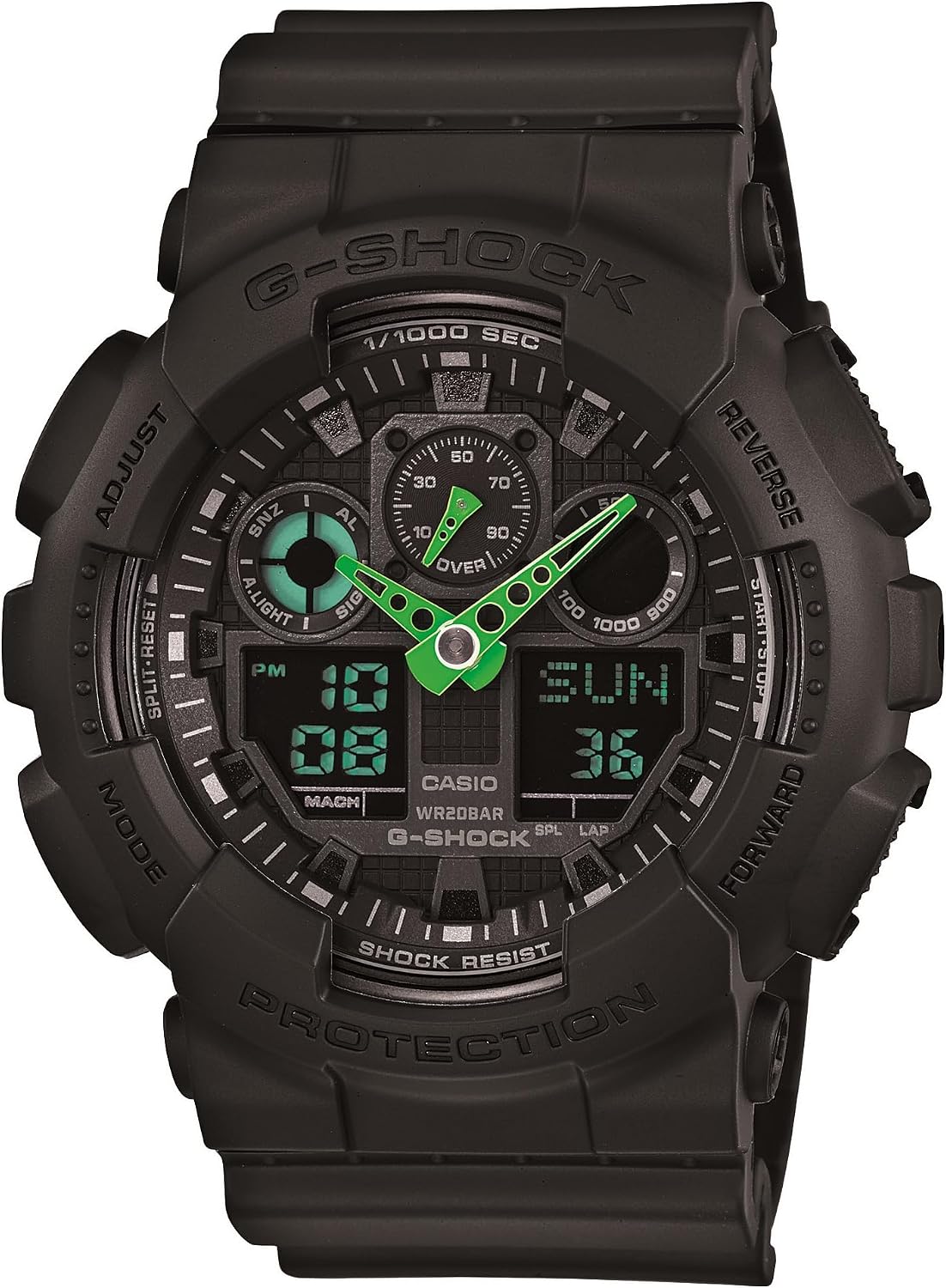 RELOJ DE PULSERA CASIO G-SHOCK GA-100 XL SERIES NEGRO Y VERDE - 1