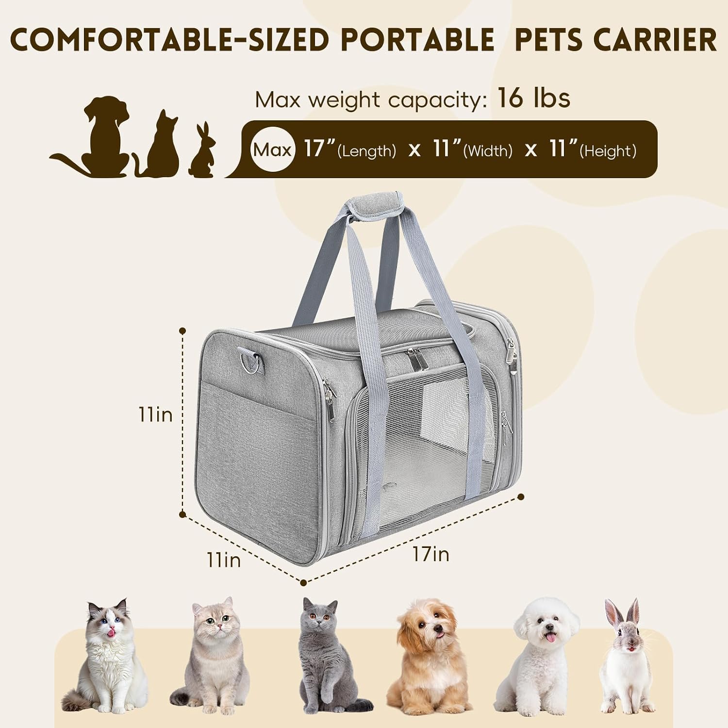 TRANSPORTADORA PARA GATO Y PERRO PEQUEÑO ZEDKEYS GRIS HASTA 7.25 KG - 2