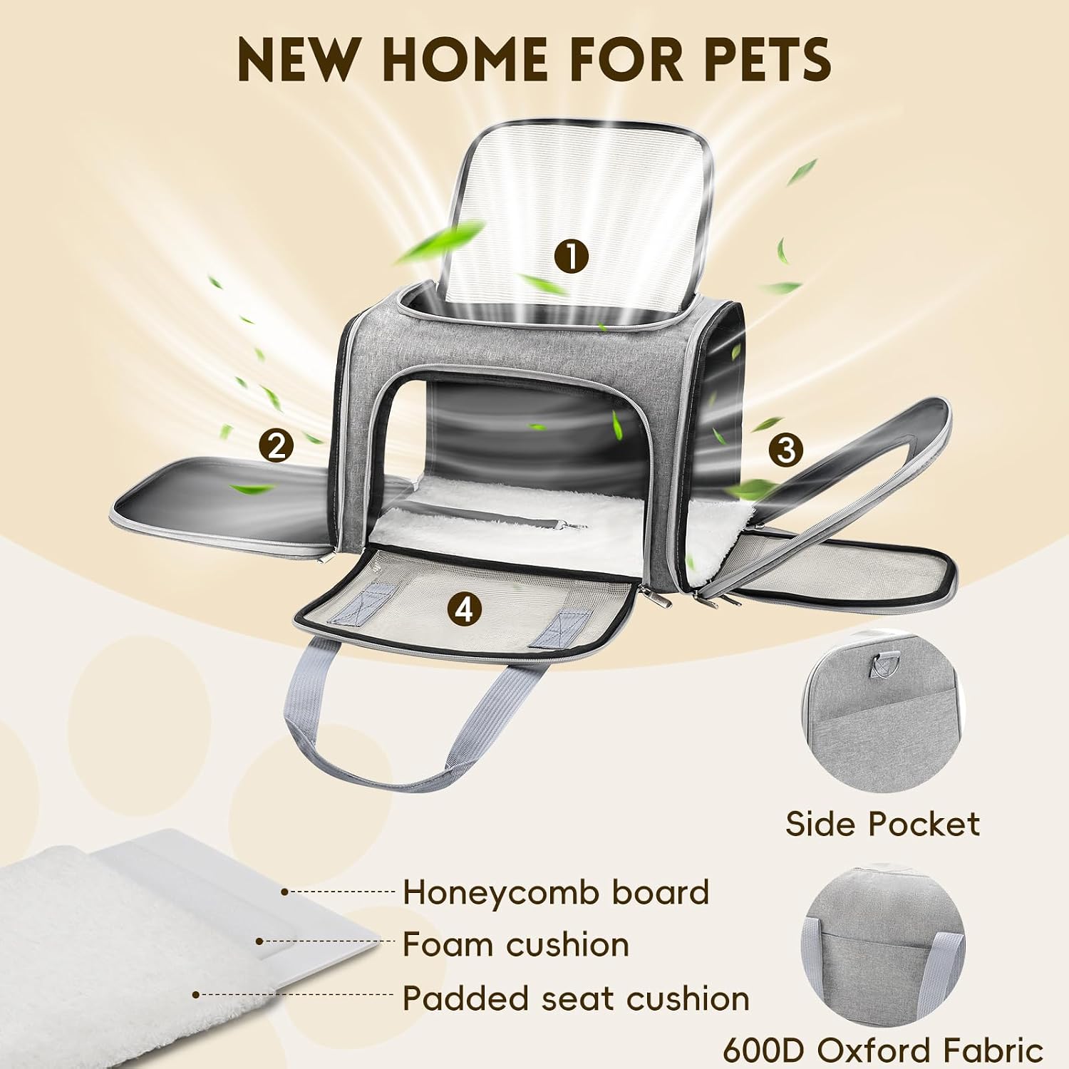 TRANSPORTADORA PARA GATO Y PERRO PEQUEÑO ZEDKEYS GRIS HASTA 7.25 KG - 3