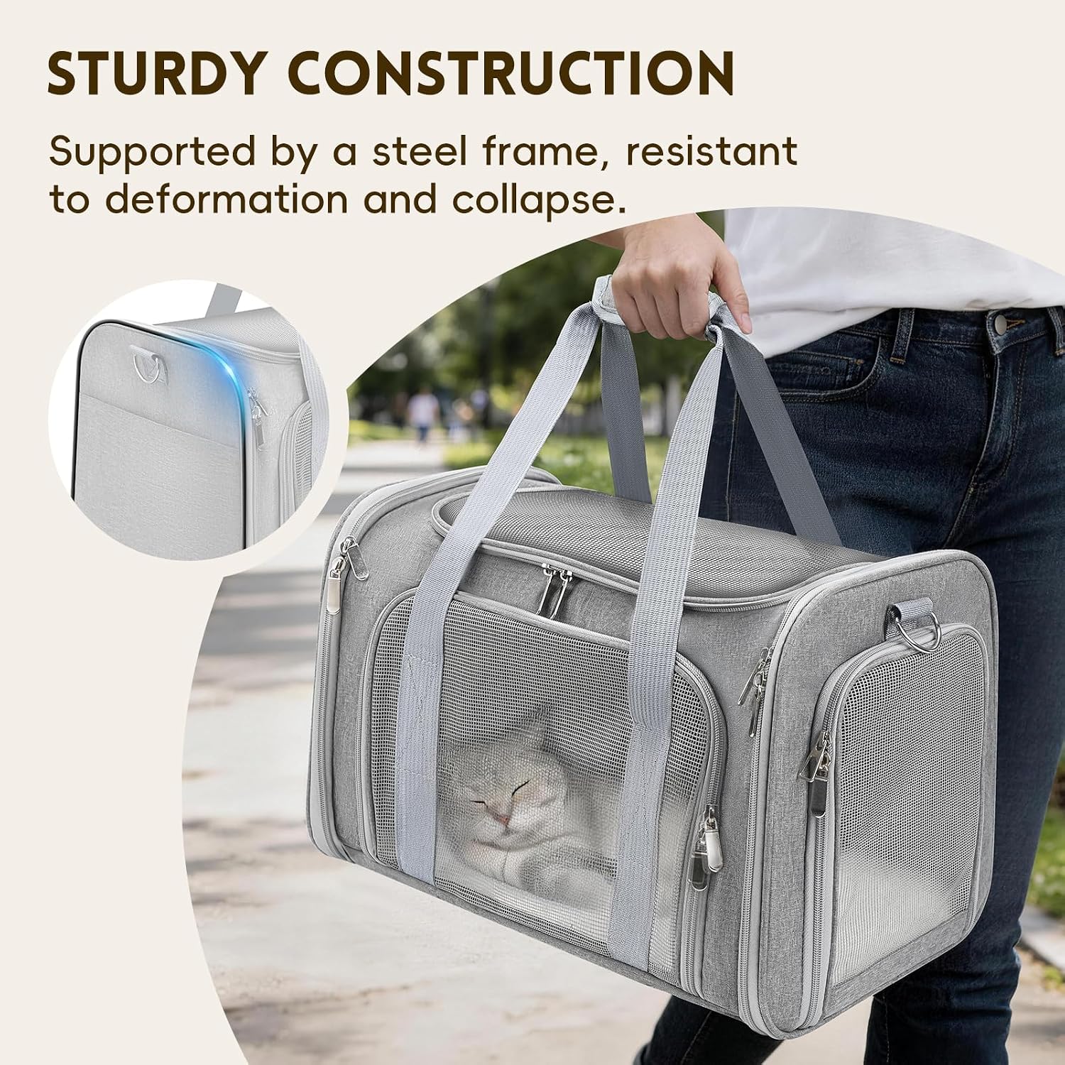 TRANSPORTADORA PARA GATO Y PERRO PEQUEÑO ZEDKEYS GRIS HASTA 7.25 KG - 5