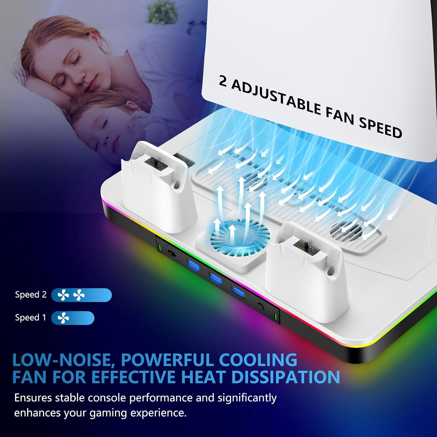 ESTACIÓN DE CARGA Y ENFRIAMIENTO G-STORY PARA PS5/PRO/SLIM CON CARGADOR DUAL DE CONTROLES Y VENTILADOR RGB - 2