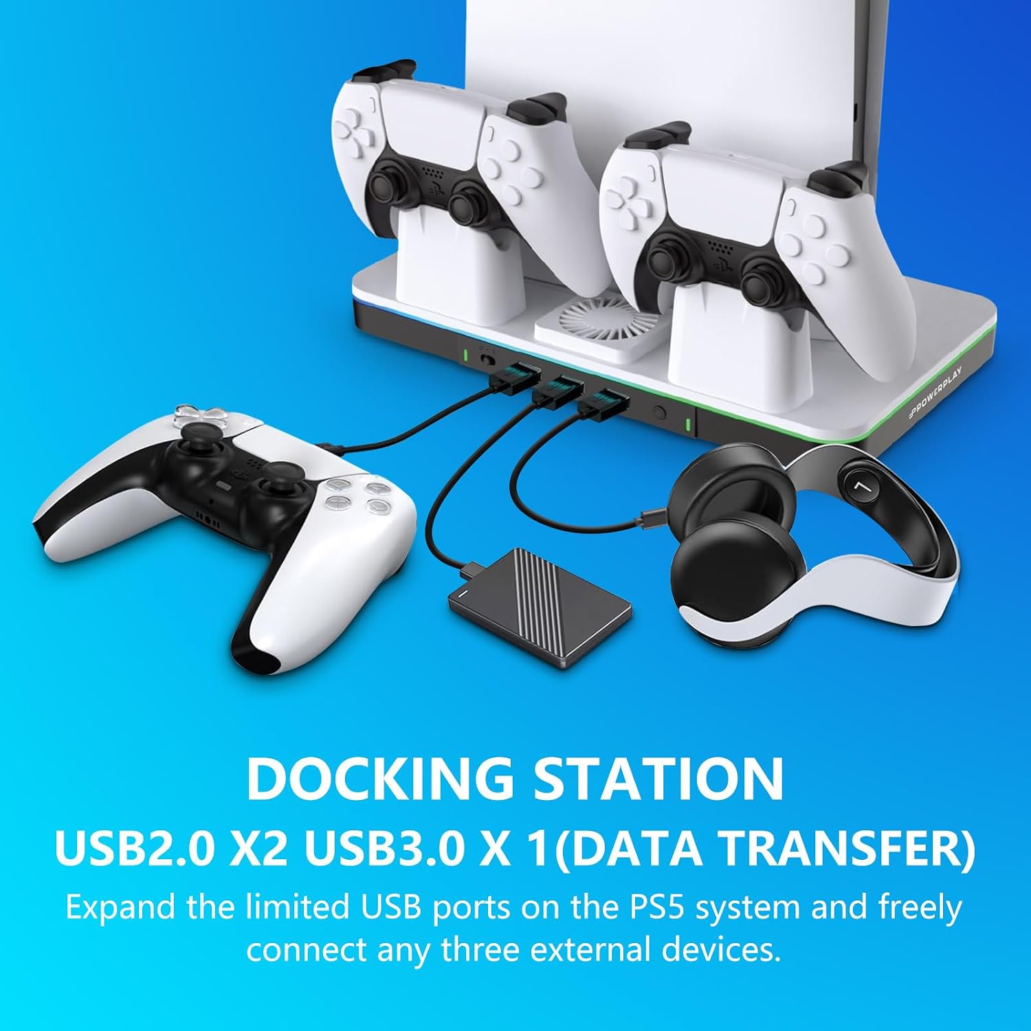 ESTACIÓN DE CARGA Y ENFRIAMIENTO G-STORY PARA PS5/PRO/SLIM CON CARGADOR DUAL DE CONTROLES Y VENTILADOR RGB - 5