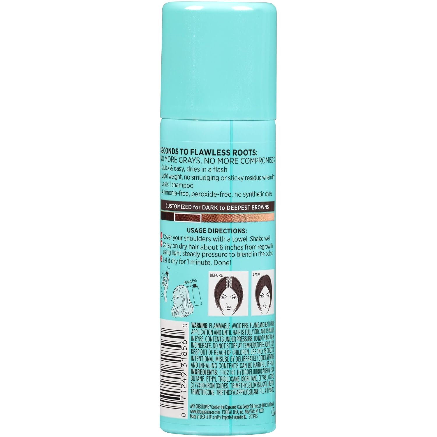 SPRAY CORRECTOR TEMPORAL DE CANAS L'OREAL PARIS ROOT COVER UP DARK BROWN 2 OZ PACK DE 3 - 2