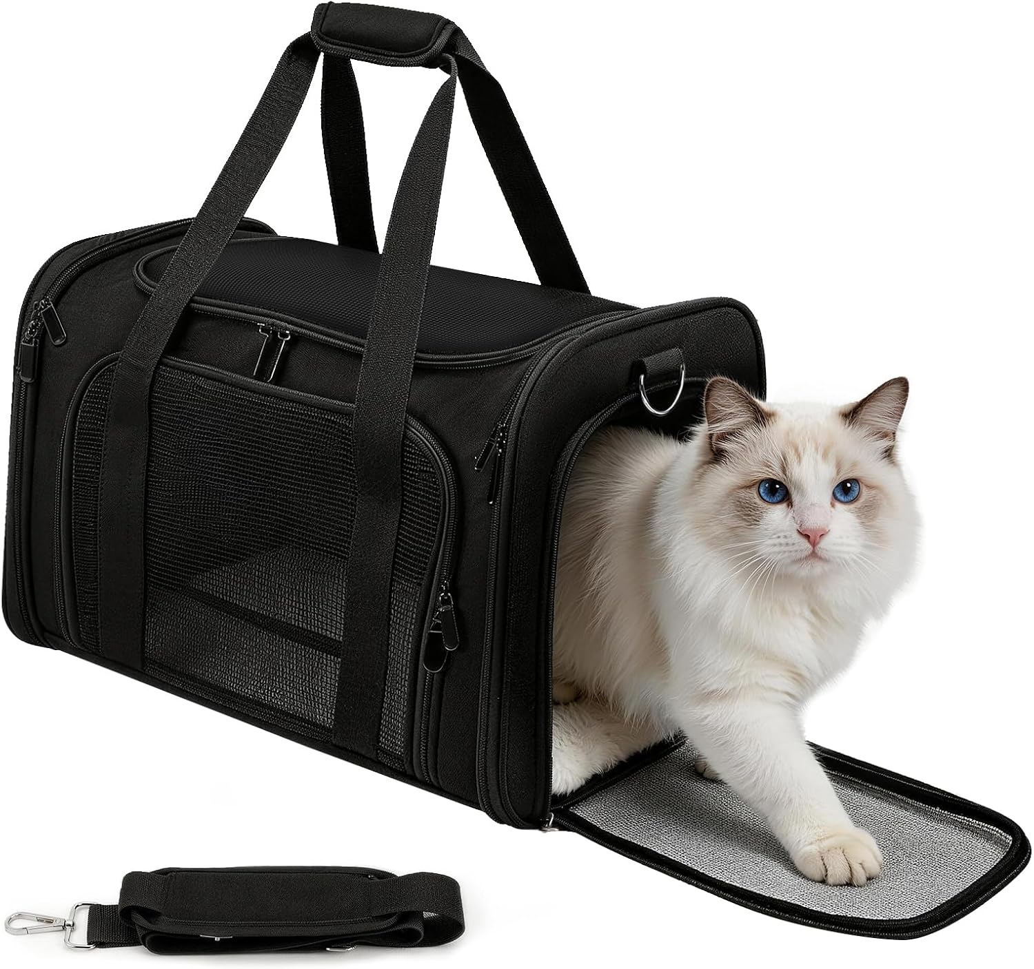 TRANSPORTADORA PARA GATO Y PERRO PEQUEÑO ZEDKEYS HASTA 7.25 KG NEGRA - 1