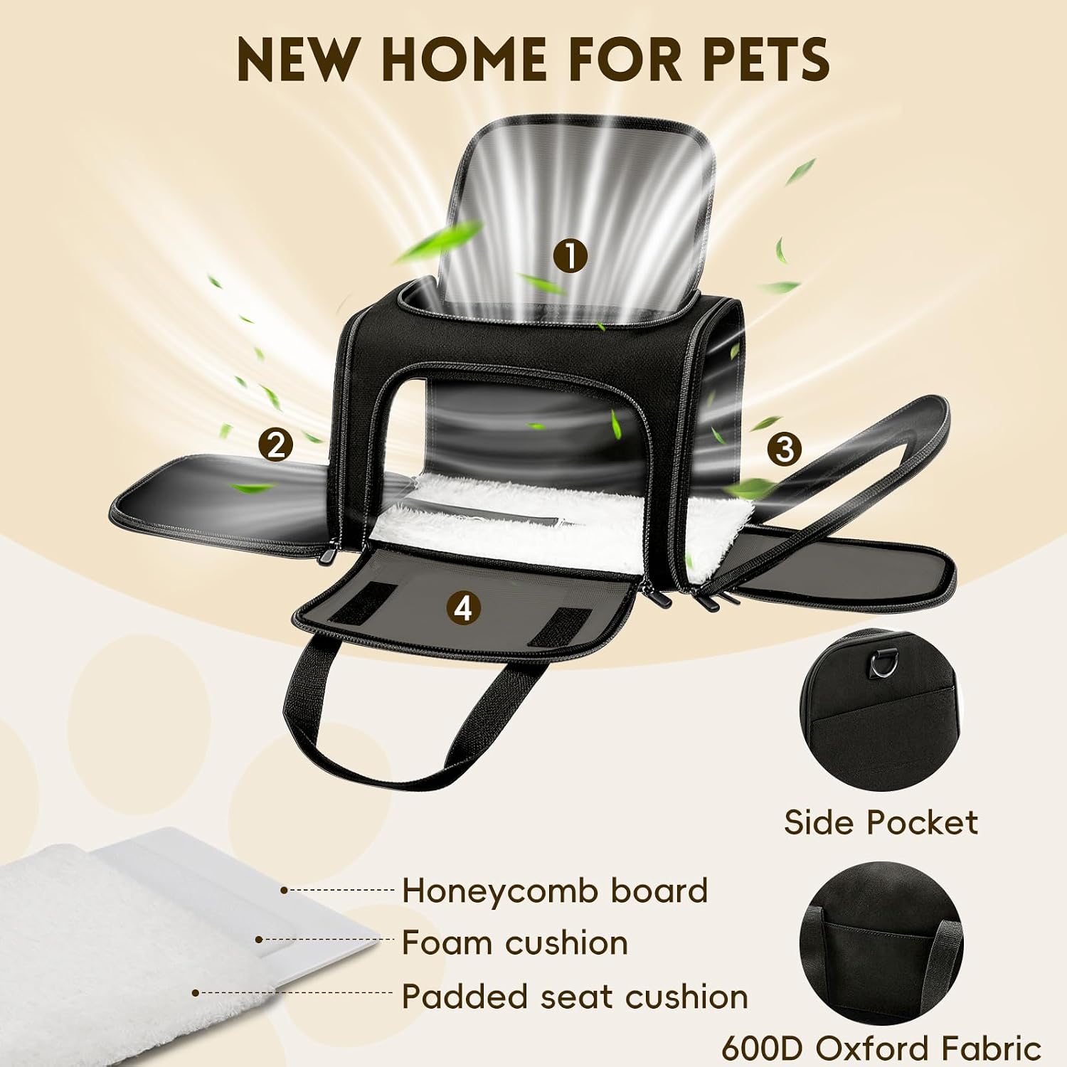 TRANSPORTADORA PARA GATO Y PERRO PEQUEÑO ZEDKEYS HASTA 7.25 KG NEGRA - 3