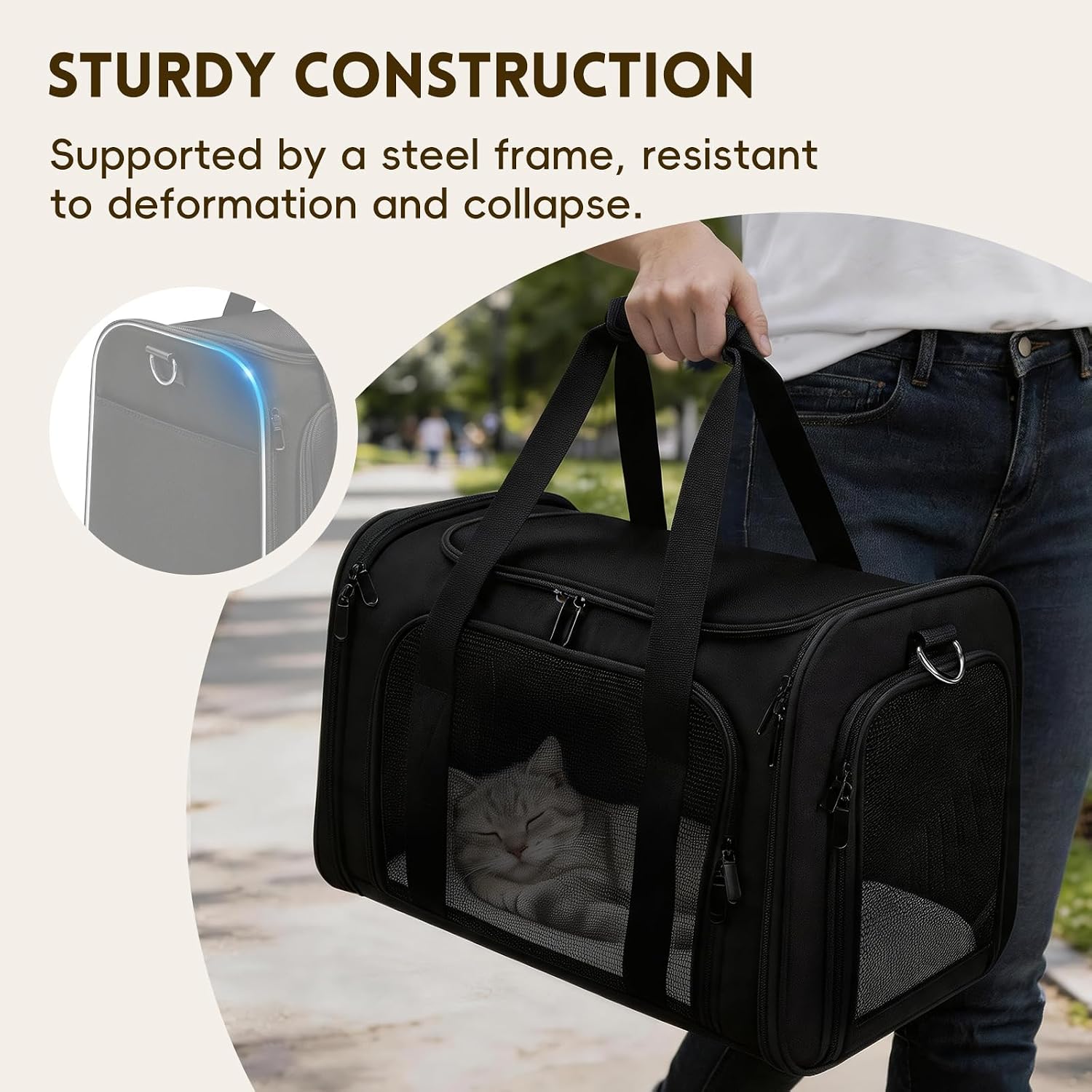 TRANSPORTADORA PARA GATO Y PERRO PEQUEÑO ZEDKEYS HASTA 7.25 KG NEGRA - 5