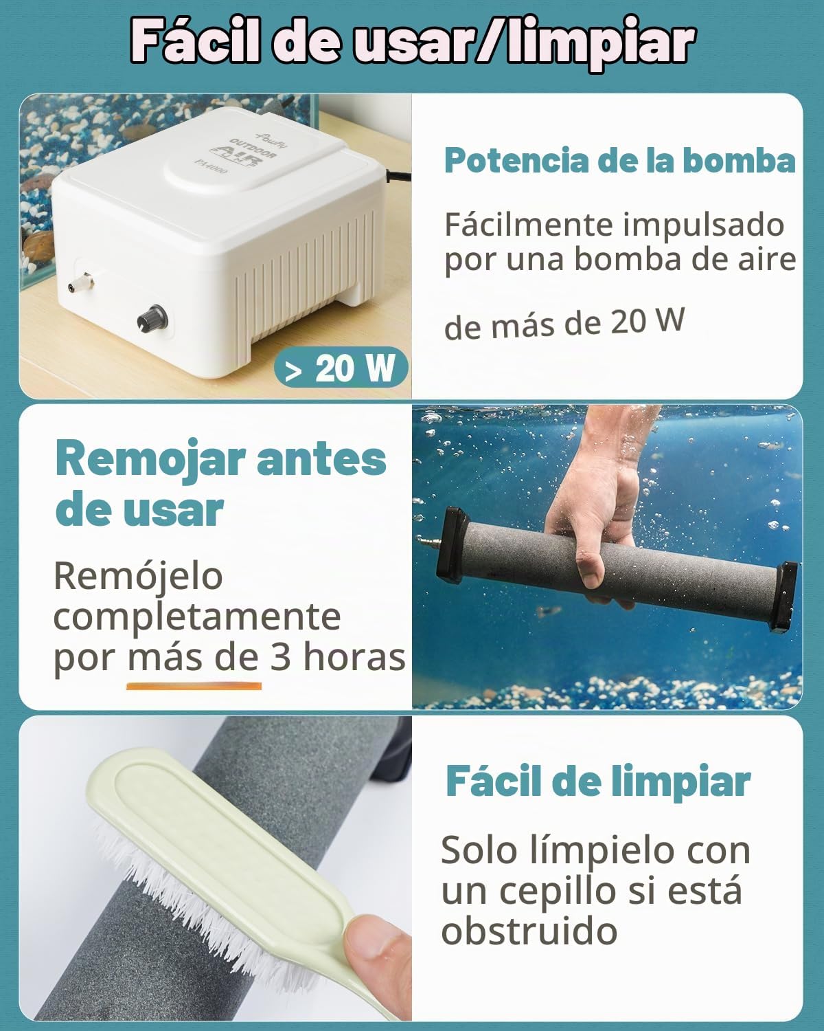 PIEDRA DE AIRE PARA ACUARIO PAWFLY 12 PULGADAS CILINDRO PARA OXIGENACIÓN - 3