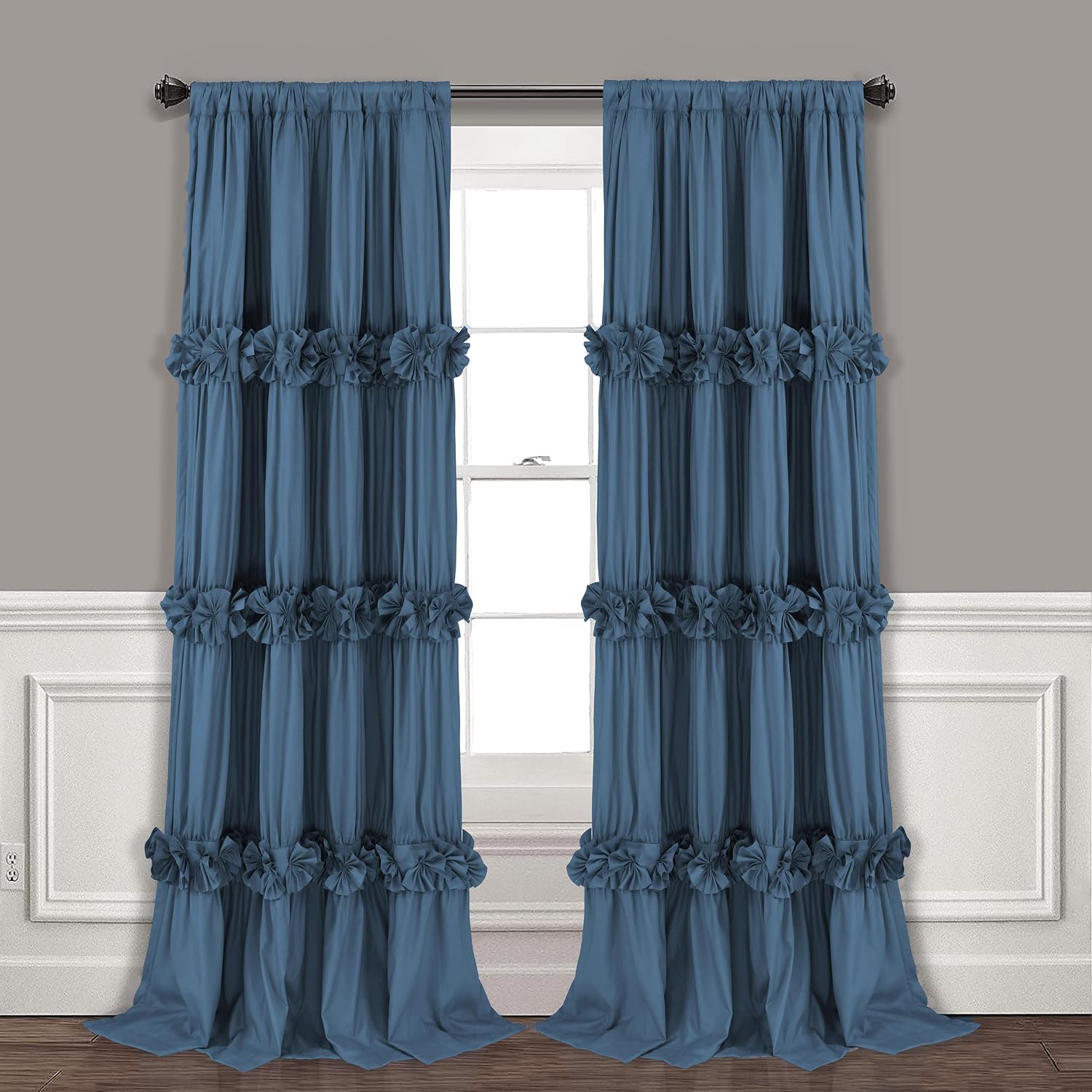 CORTINA DE TELA HOMECHOICE DECOR BOHO AZUL EMPOLVADO 54' X 84' 2 PANELES - 1