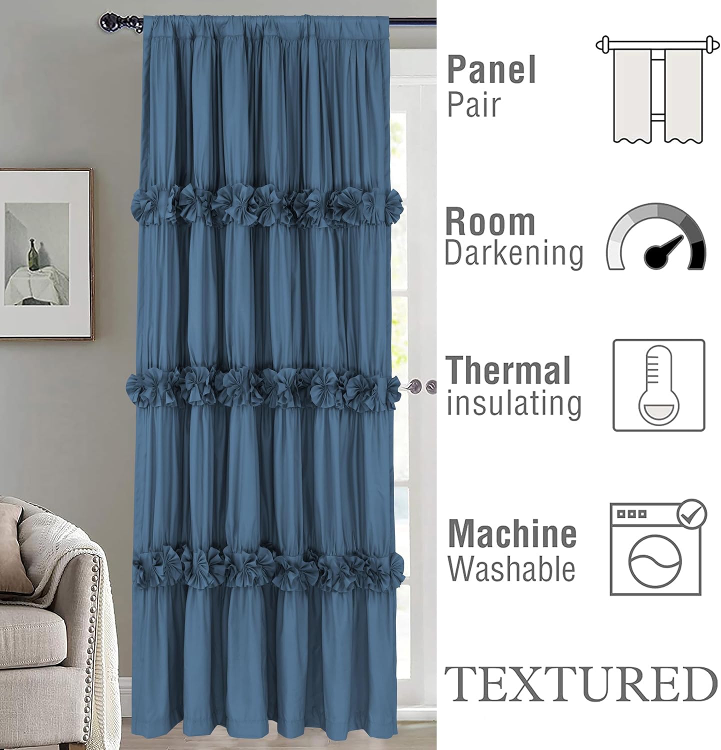 CORTINA DE TELA HOMECHOICE DECOR BOHO AZUL EMPOLVADO 54' X 84' 2 PANELES - 3