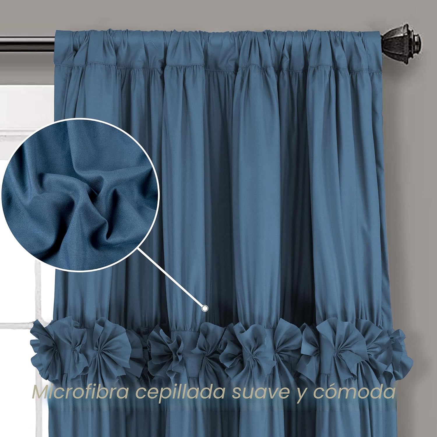 CORTINA DE TELA HOMECHOICE DECOR BOHO AZUL EMPOLVADO 54' X 84' 2 PANELES - 4