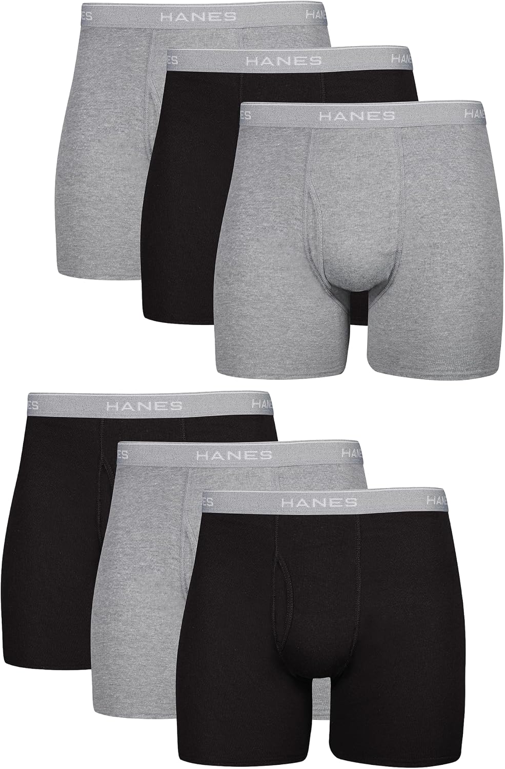 BOXERS PARA HOMBRE HANES 6 UNIDADES NEGRO/GRIS - 1