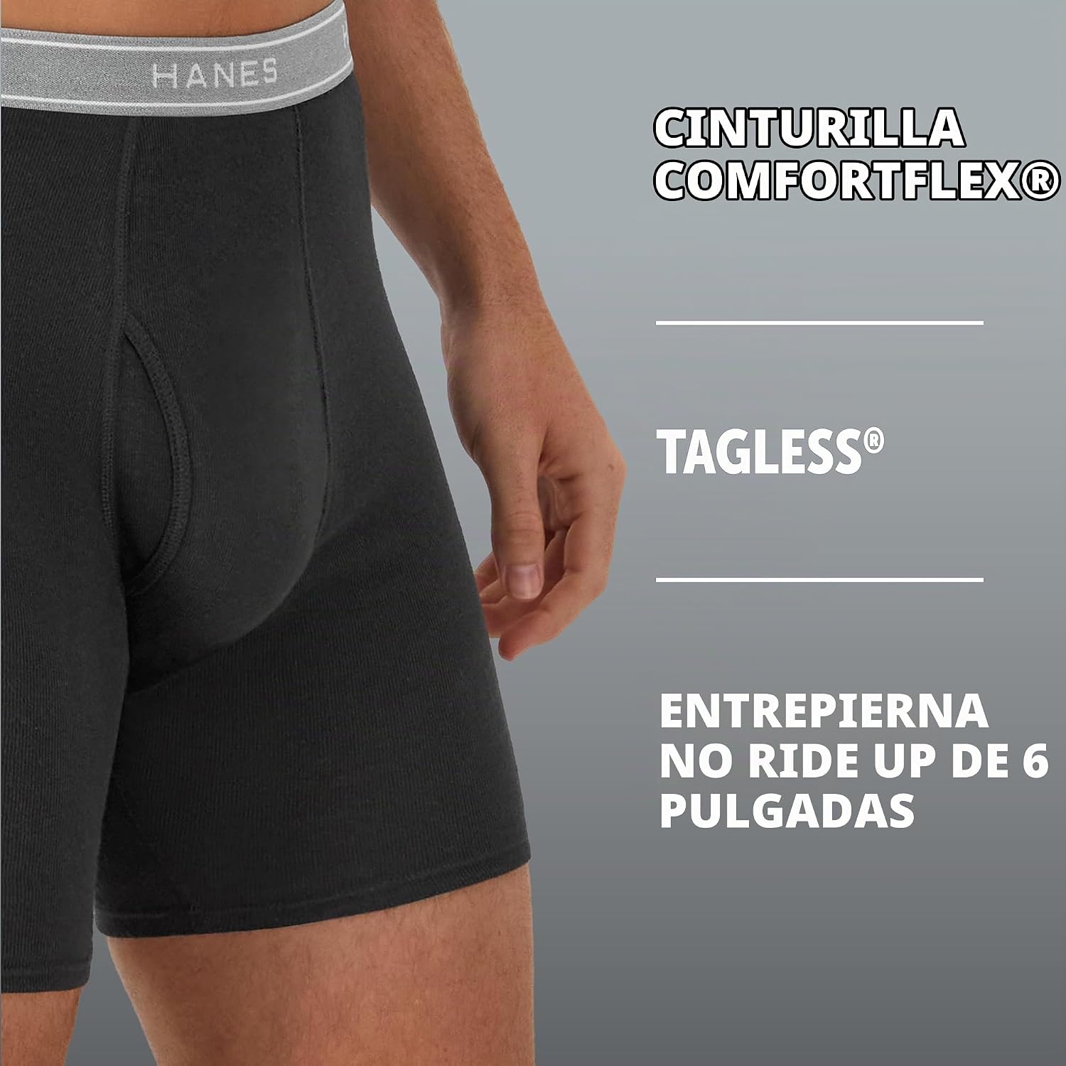 BOXERS PARA HOMBRE HANES 6 UNIDADES NEGRO/GRIS - 5