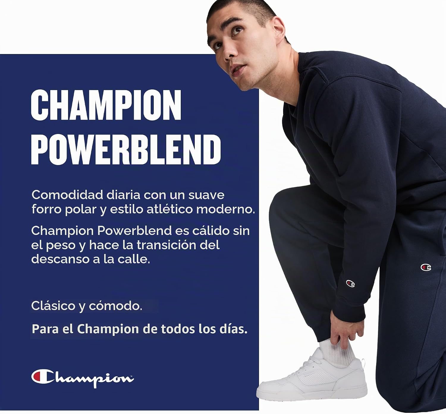 SUDADERA CON CAPUCHA PARA HOMBRE CHAMPION POWERBLEND AZUL MARINO TALLA L - 5