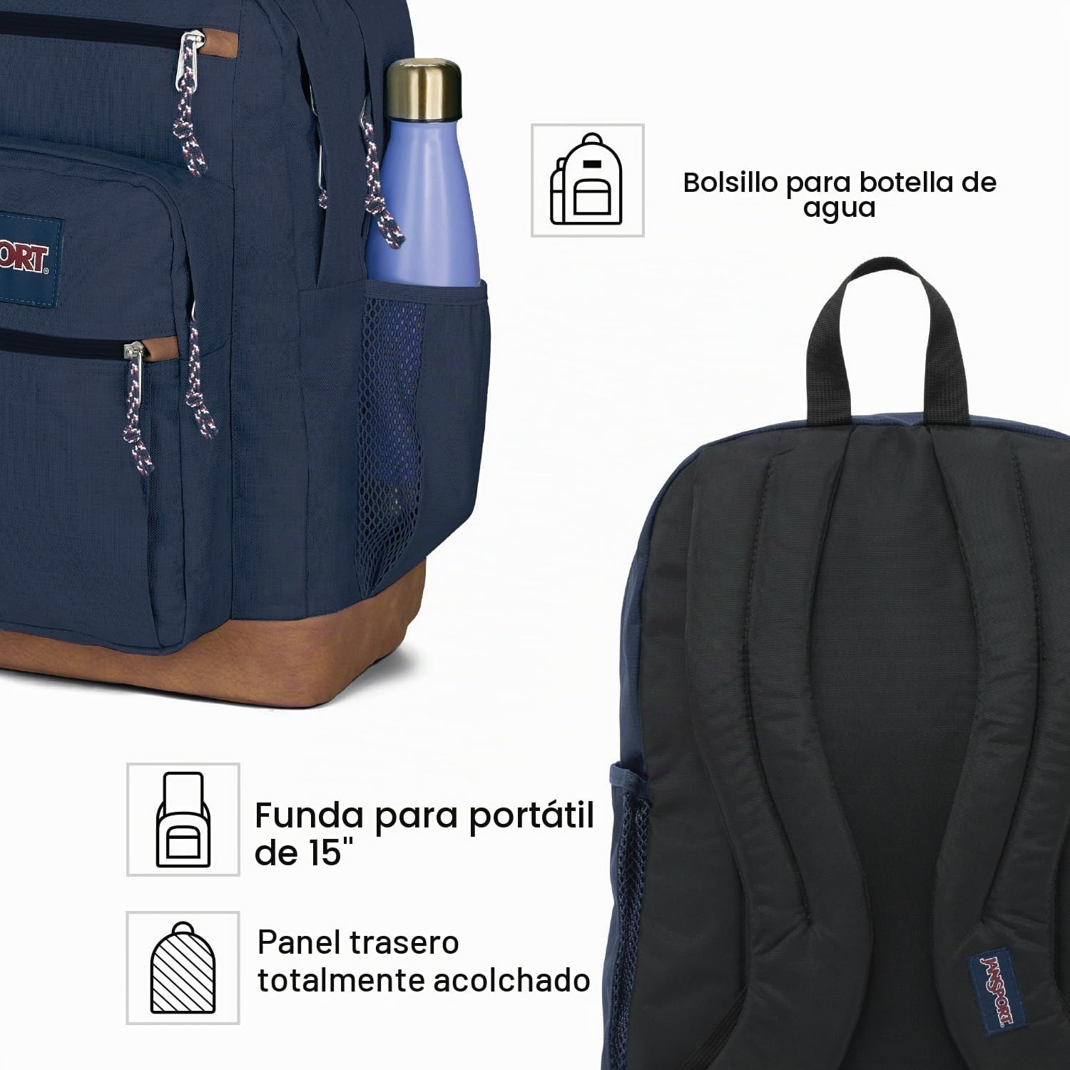 MOCHILA JANSPORT COOL STUDENT CON COMPARTIMENTO PARA LAPTOP 15 PULGADAS AZUL MARINO - 3