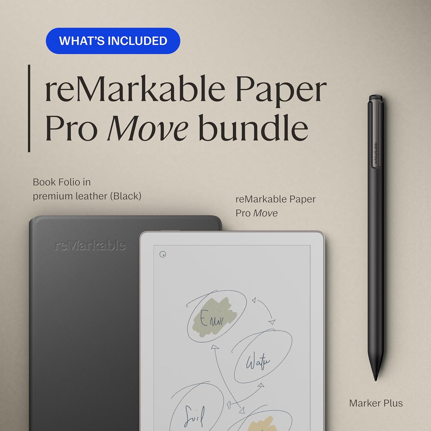 TABLET REMARKABLE PAPER PRO MOVE 7.3' CON MARKER PLUS Y FUNDA BOOK FOLIO NEGRA - 2
