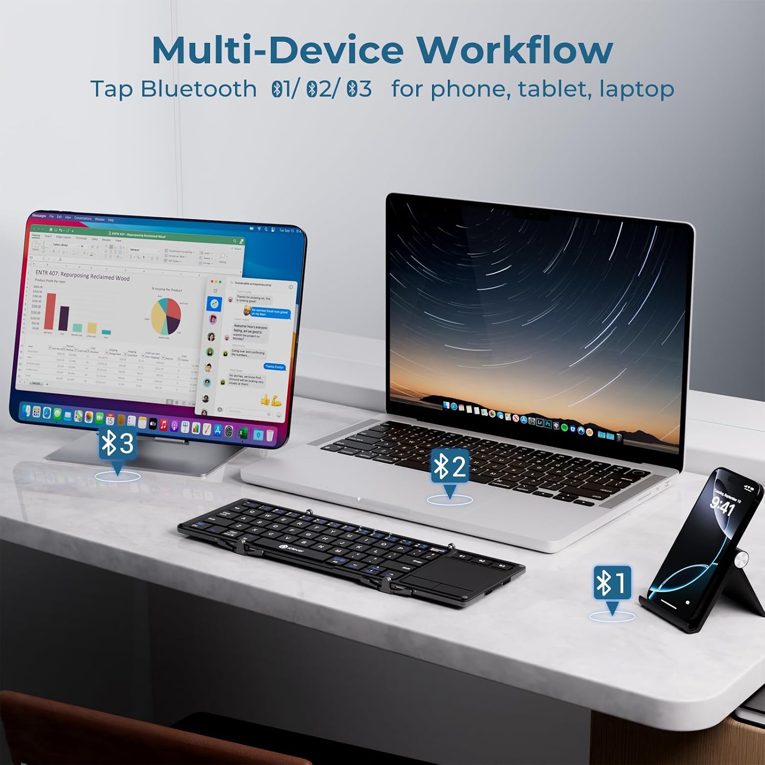 TECLADO ICLEVER BK08 PLEGABLE CON TOUCHPAD GRIS - 5