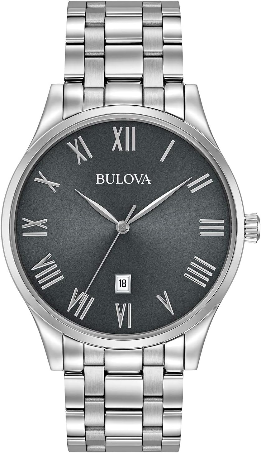 RELOJ BULOVA MEN'S CLASSIC ACERO INOXIDABLE ESFERA GRIS CON NÚMEROS ROMANOS 96B261 - 1