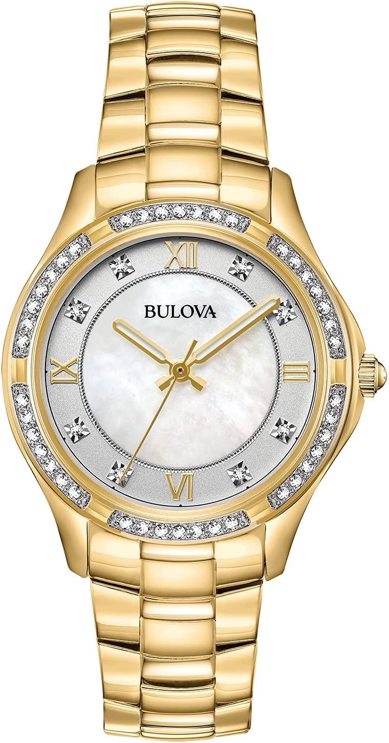 RELOJ BULOVA LADIES CRYSTAL STAINLESS STEEL 3-HAND QUARTZ, DIAL BLANCO MADREPERLA - 1