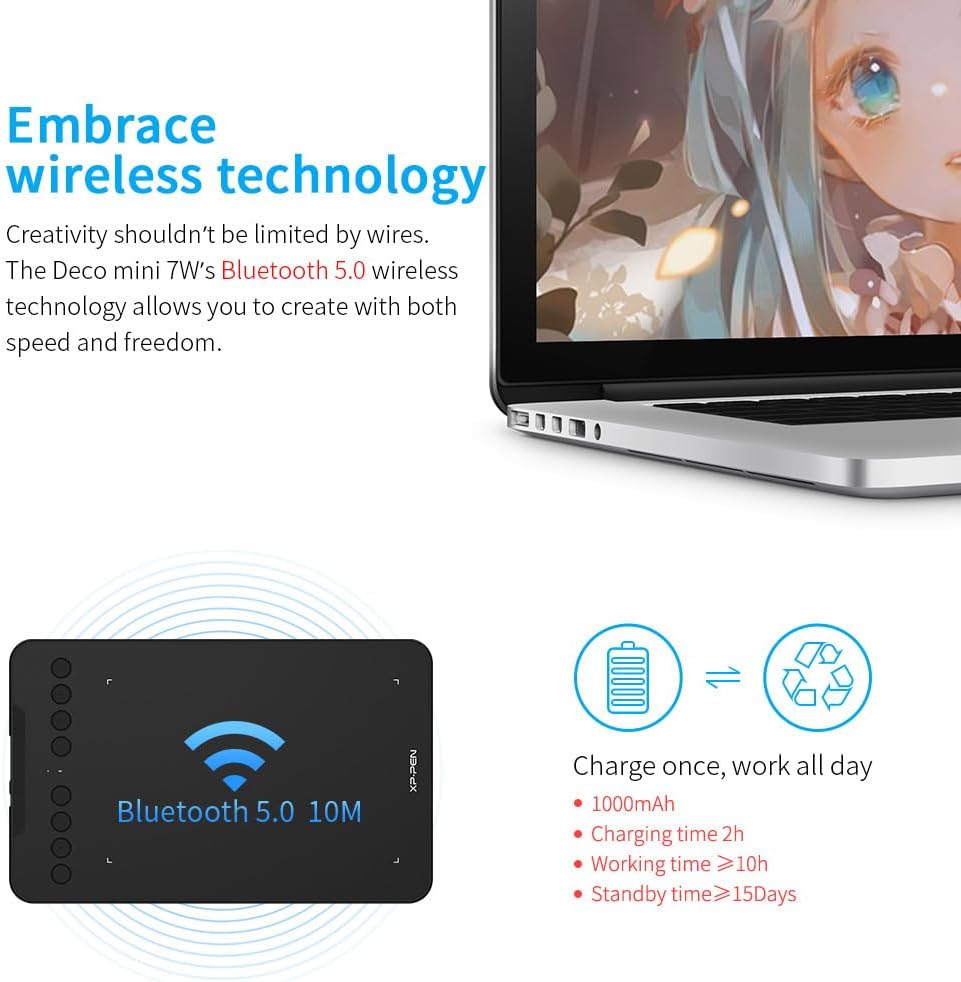TABLETA GRÁFICA XPPEN DECO MINI7W 7 X 4 PULGADAS BLUETOOTH 5.0 - 2