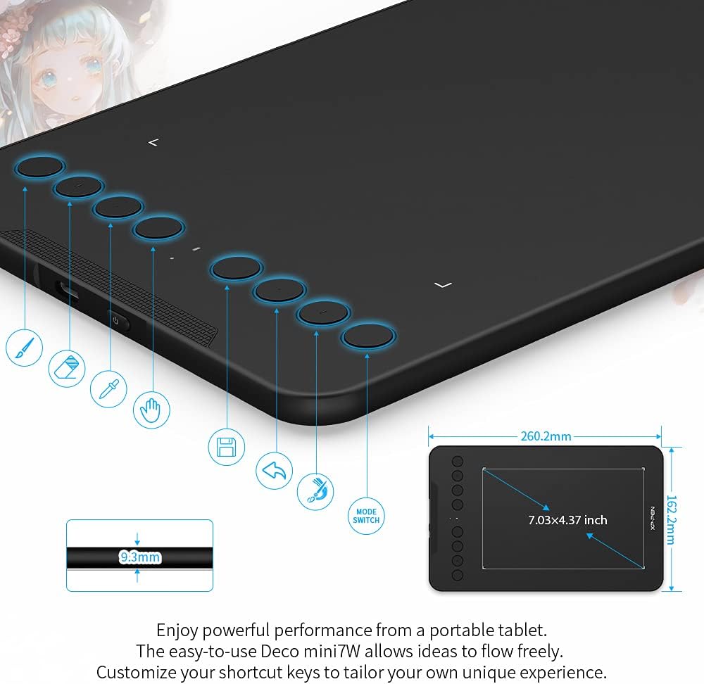 TABLETA GRÁFICA XPPEN DECO MINI7W 7 X 4 PULGADAS BLUETOOTH 5.0 - 3