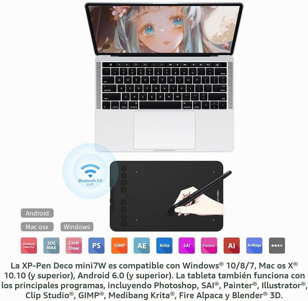 TABLETA GRÁFICA XPPEN DECO MINI7W 7 X 4 PULGADAS BLUETOOTH 5.0 - 4