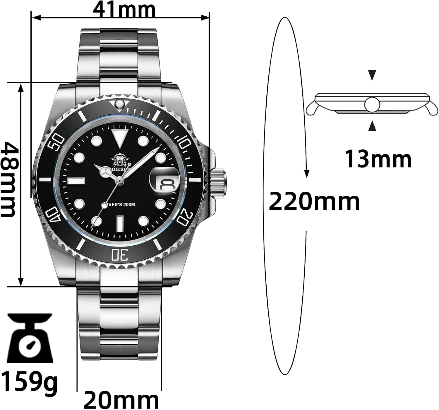 RELOJ DE PULSERA ADDIESDIVE 41 MM MOVIMIENTO DE CUARZO RESISTENTE AL AGUA 200 M - 4