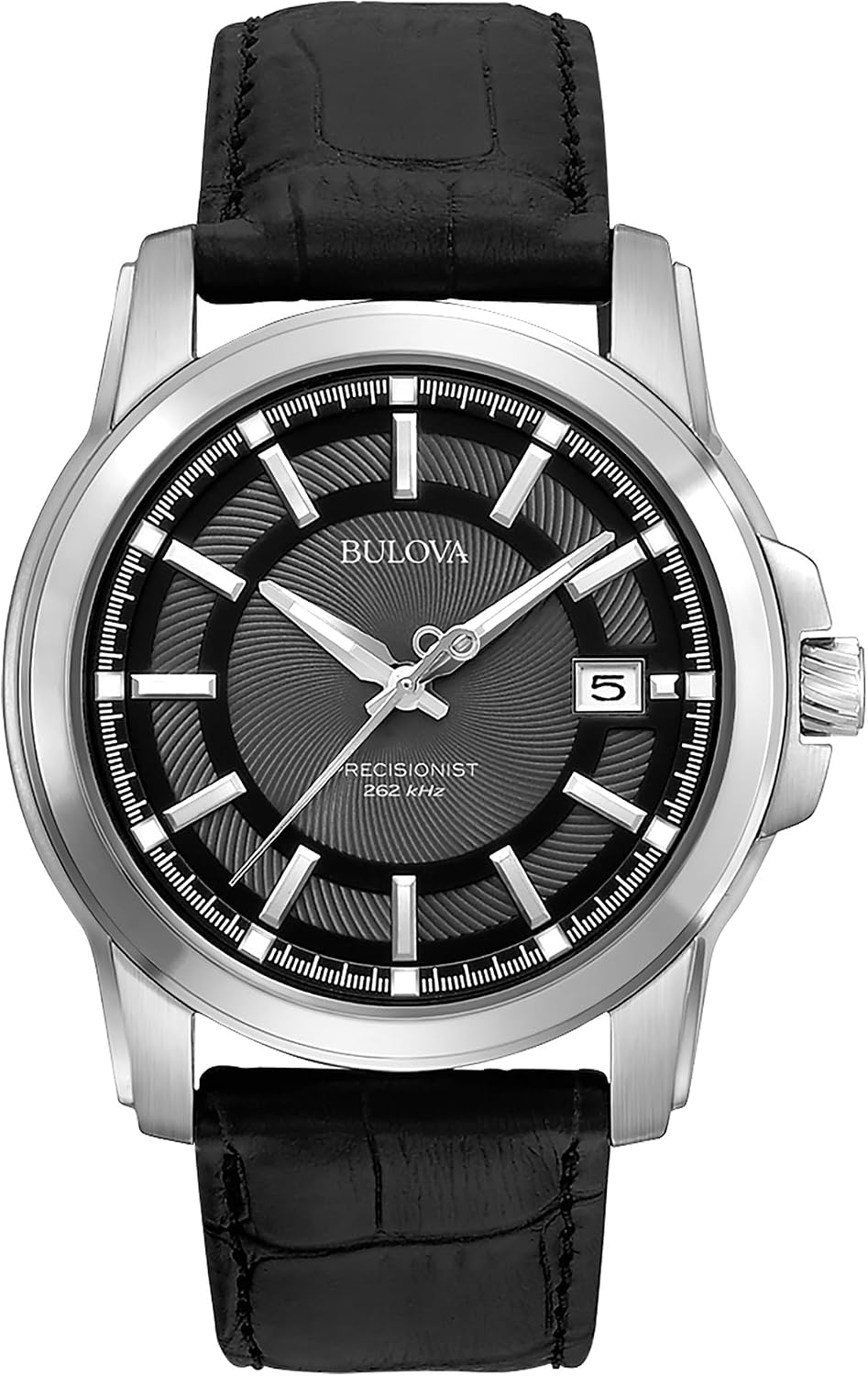 RELOJ BULOVA PRECISIONIST 3-HAND CALENDAR ACERO INOXIDABLE CORREA CUERO NEGRO DIAL GRIS 96B158 - 1