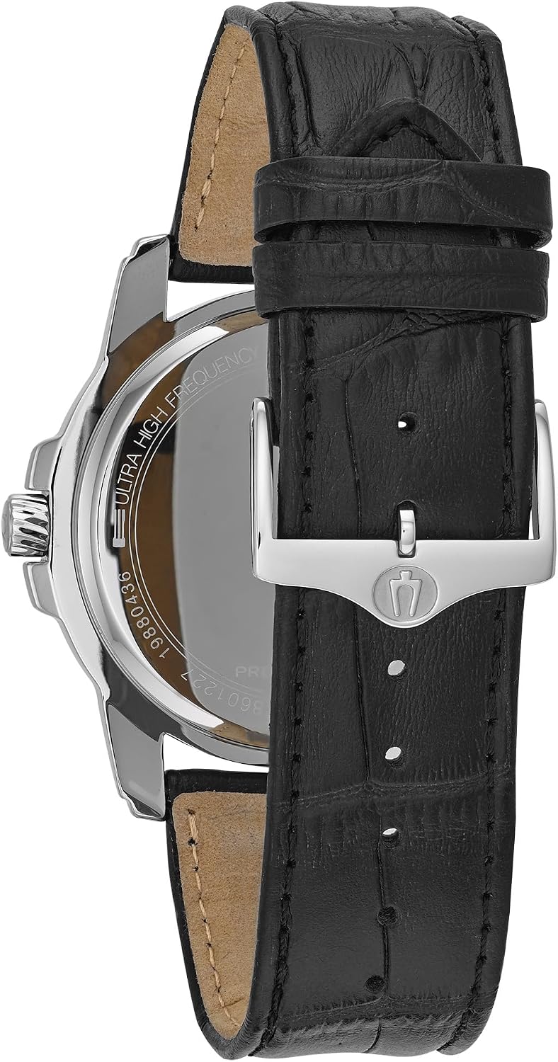 RELOJ BULOVA PRECISIONIST 3-HAND CALENDAR ACERO INOXIDABLE CORREA CUERO NEGRO DIAL GRIS 96B158 - 3