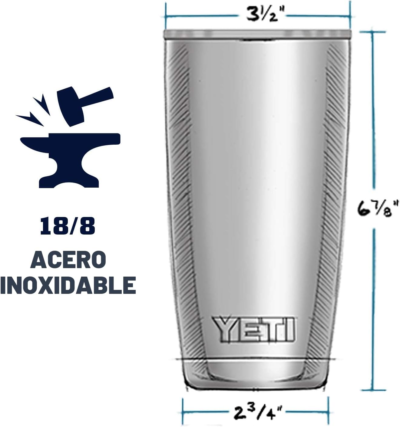VASO TUMBLER YETI RAMBLER 20 OZ ACERO INOXIDABLE CON TAPA MAGSLIDER - 2