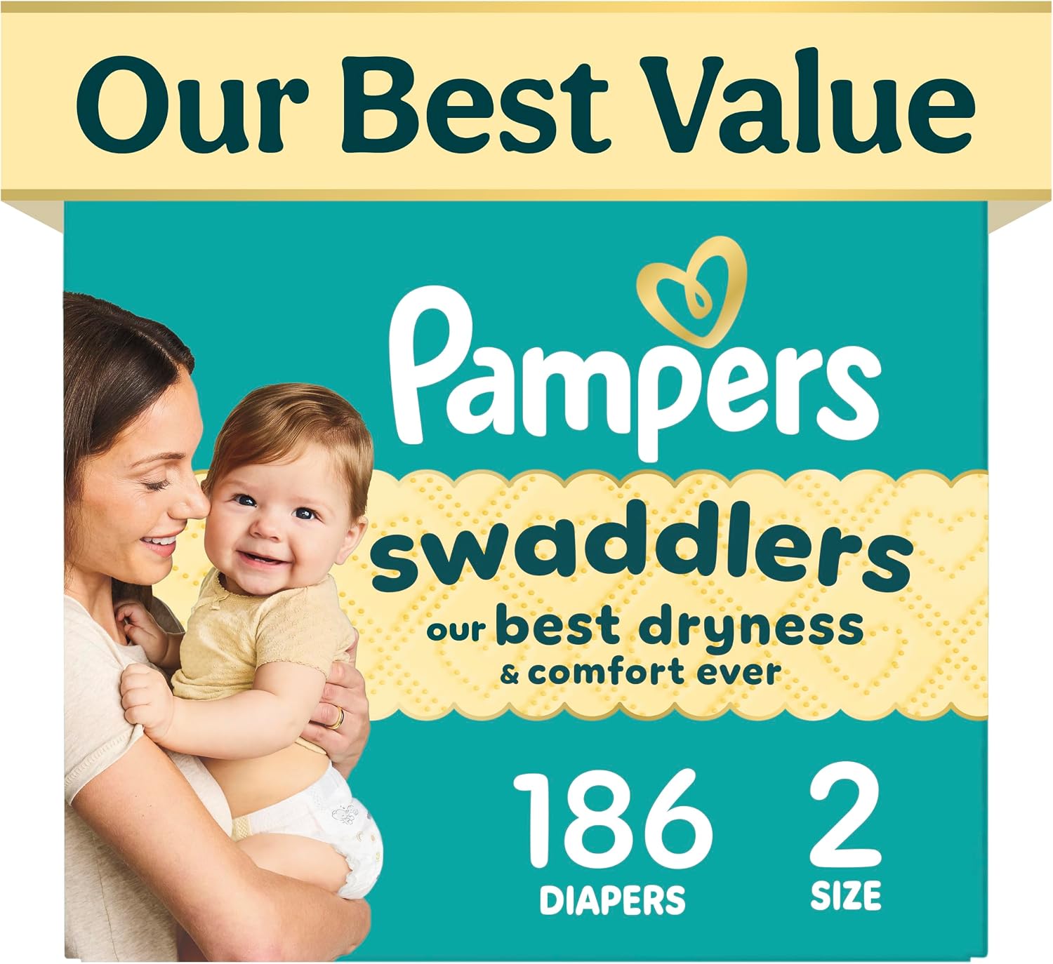 PAÑALES PAMPERS SWADDLERS TALLA 2 (10-22 LBS) 186 UNIDADES - 1