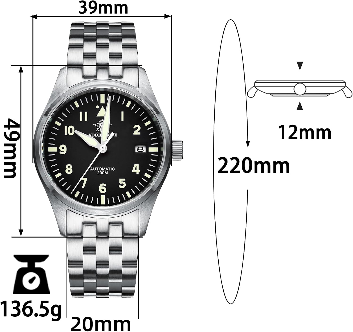 RELOJ ADDIESDIVE AUTOMÁTICO ACERO INOXIDABLE BUZO 200M ESFERA NEGRA - 2