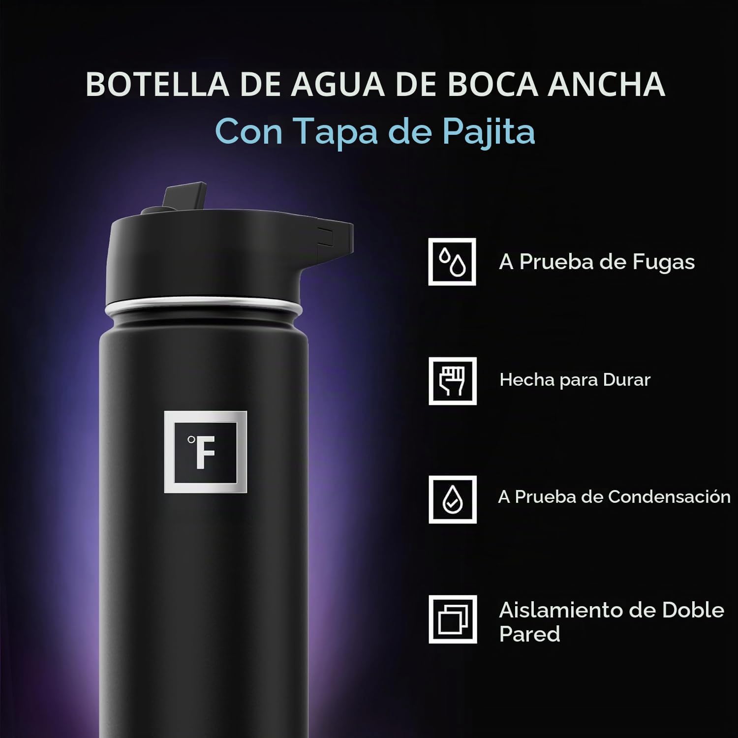 TERMO IRON FLASK 40 OZ BOCA ANCHA CON POPOTE - 2