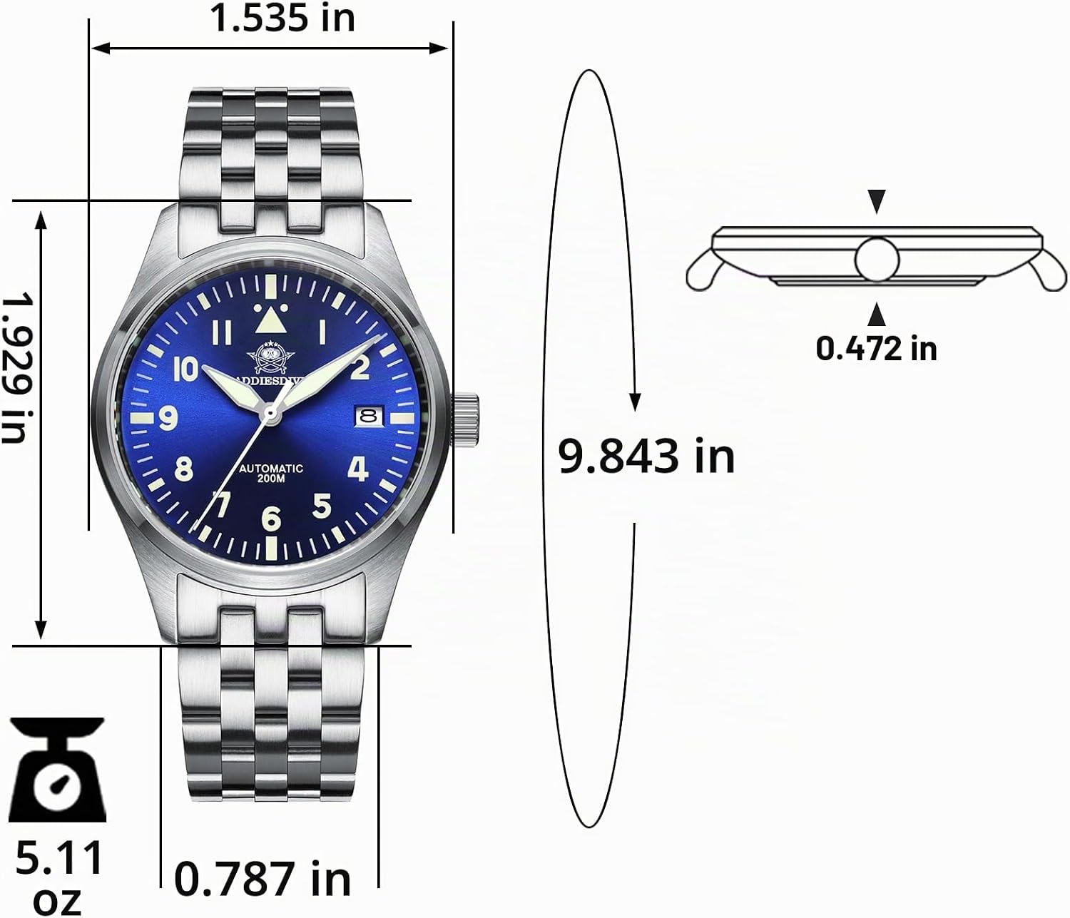 RELOJ ADDIESDIVE AUTOMÁTICO ACERO INOXIDABLE BUZO 200M ESFERA NEGRA - 2