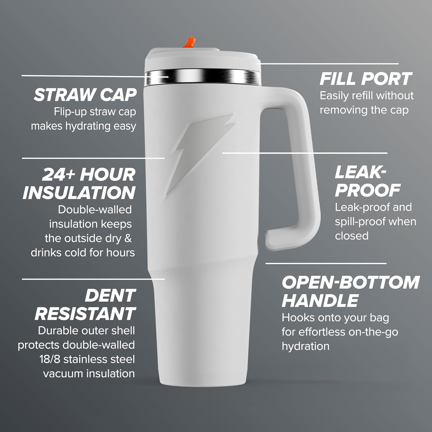 VASO GATORADE CROSSOVER ACERO INOXIDABLE BLANCO 36 FL OZ - 2